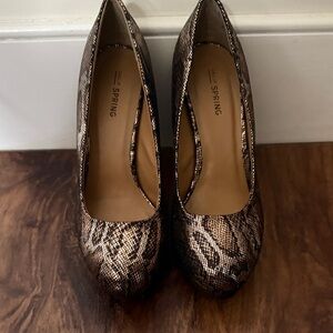 Call It Spring Snakeskin Heels - Black and Brown